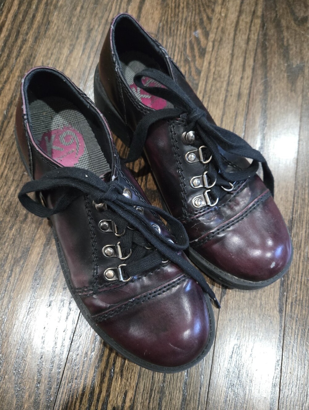 K9 Y2K Oxblood Oxford Shoes Burgundy Lace Up Low Heel Grunge Goth Size 7